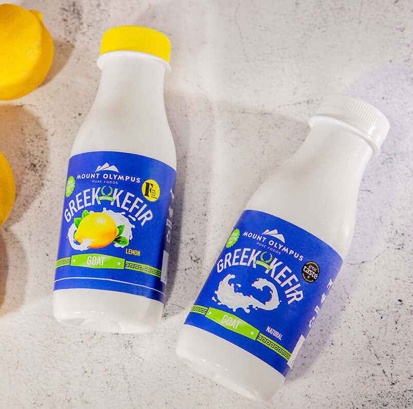 Greek goats kefir duo bundle with lemon and original flavors, promoting gut health and probiotics.